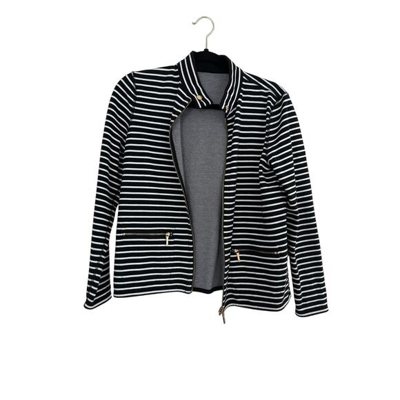 Lauren Ralph Lauren Moto Jacket Women’s Small  Striped Jersey Black and White - Picture 5 of 6